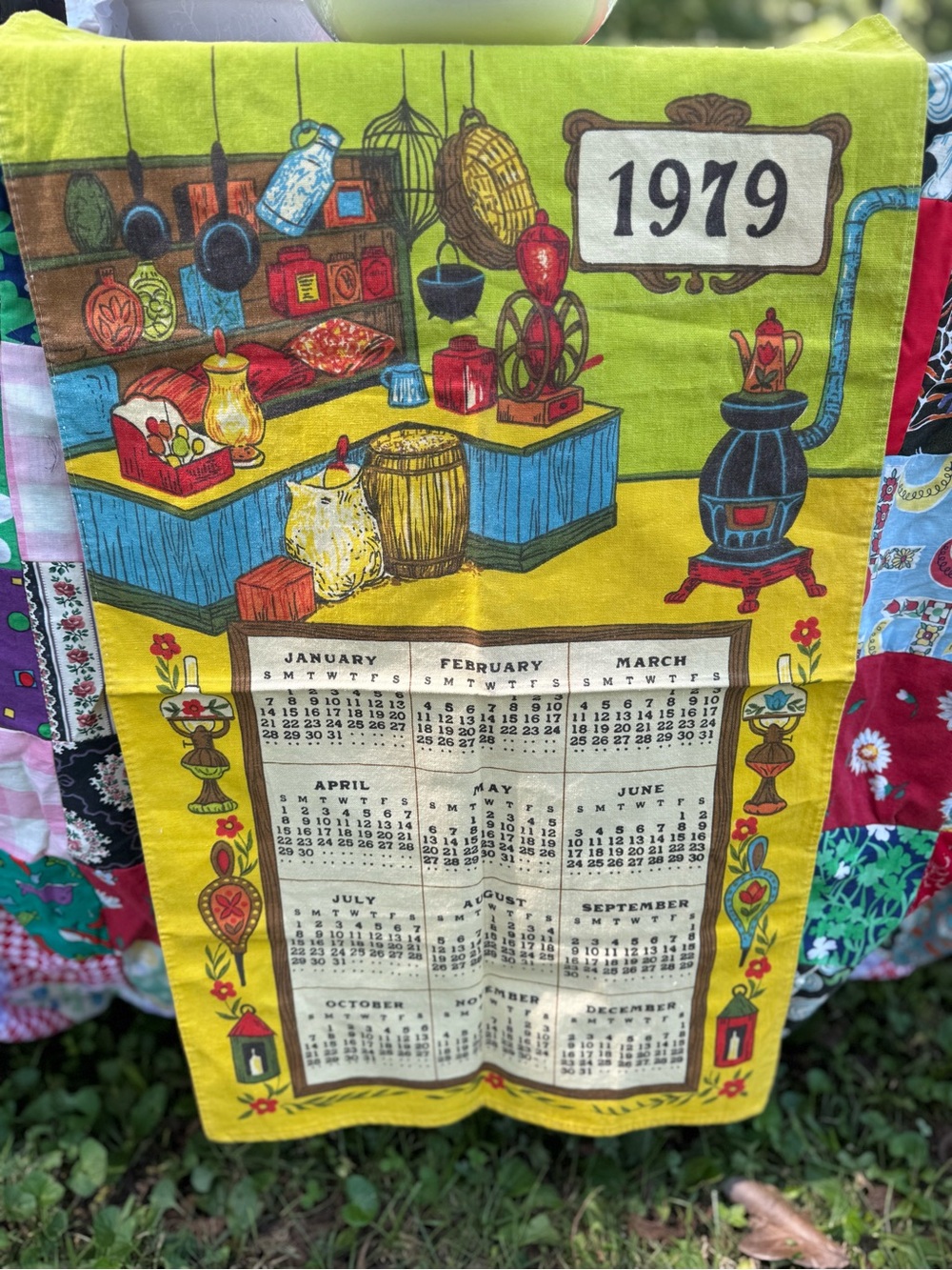 1979 Vintage Calendar Kitchen Towel - Bright Yellow Graphic